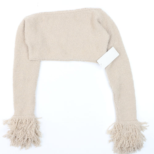 Musera Womens Beige Chunky Knit Fringe Shrug Jumper Size S