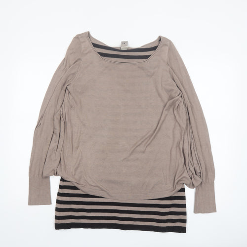 Best Connections Women Beige Striped Long Sleeve Cardigan Size 14