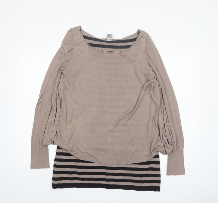 Best Connections Women Beige Striped Long Sleeve Cardigan Size 14