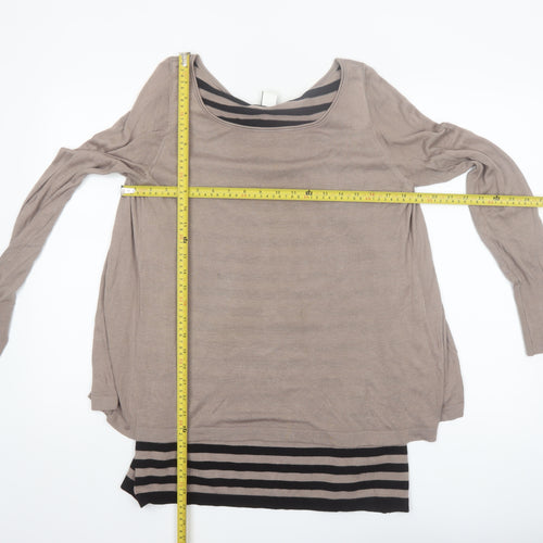 Best Connections Women Beige Striped Long Sleeve Cardigan Size 14