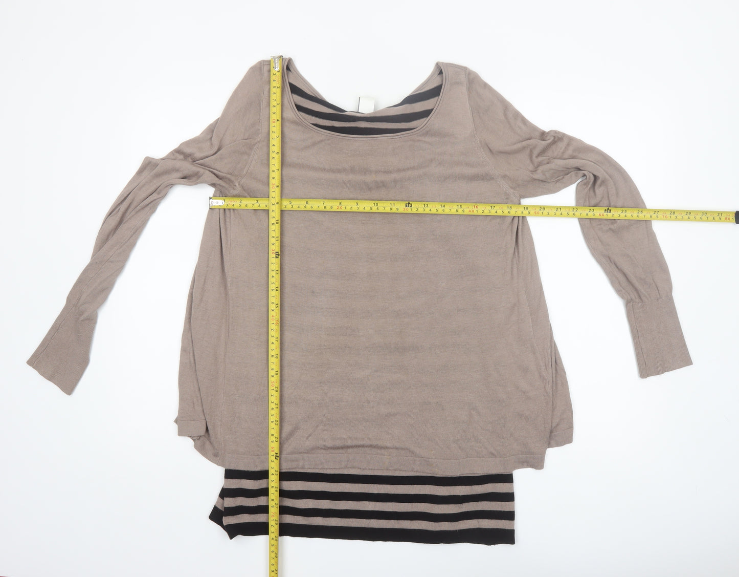 Best Connections Women Beige Striped Long Sleeve Cardigan Size 14