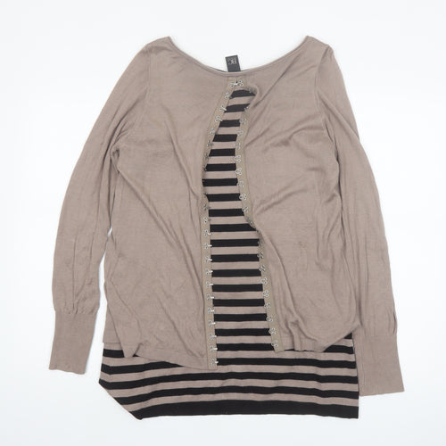 Best Connections Women Beige Striped Long Sleeve Cardigan Size 14