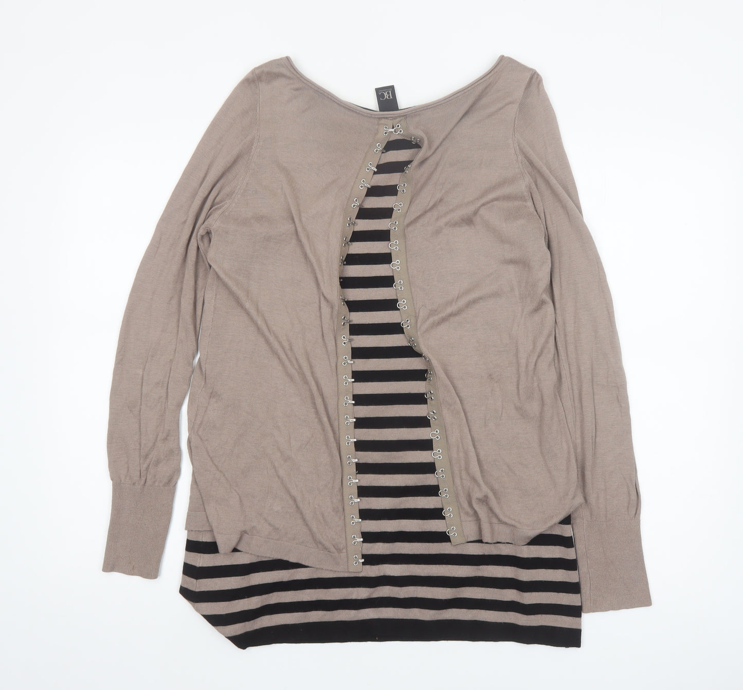 Best Connections Women Beige Striped Long Sleeve Cardigan Size 14