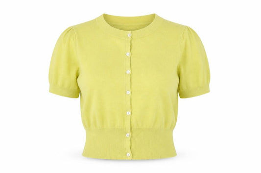 Front view of Fenn Wright Manson Women's Green Silk Blend Short Sleeve Cardigan, size 12