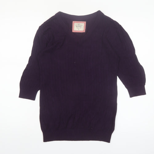 Bare Denim Womens Purple V-Neck 3/4 Sleeve Pullover Jumper L