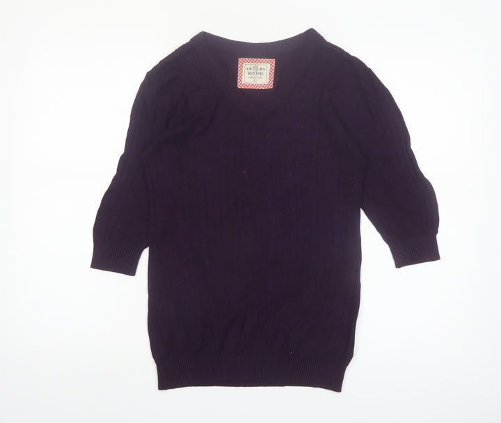 Bare Denim Womens Purple V-Neck 3/4 Sleeve Pullover Jumper L