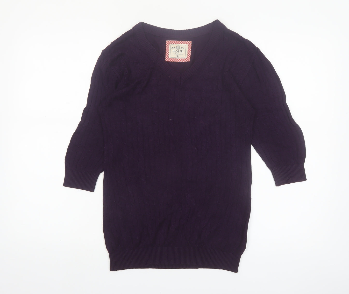 Bare Denim Womens Purple V-Neck 3/4 Sleeve Pullover Jumper L