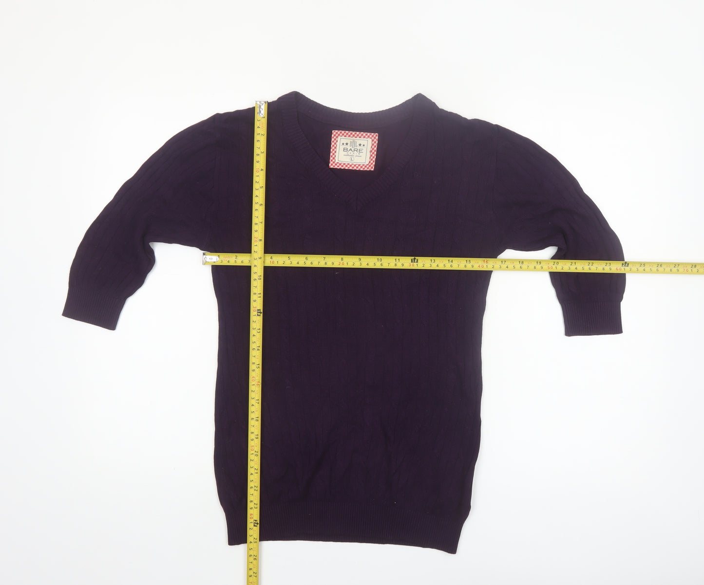 Bare Denim Womens Purple V-Neck 3/4 Sleeve Pullover Jumper L