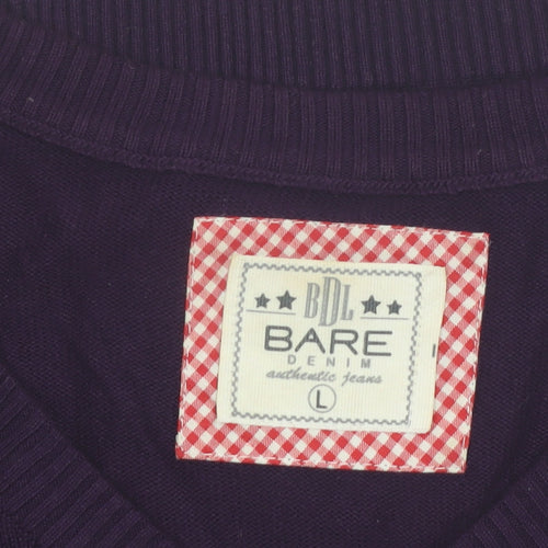 Bare Denim Womens Purple V-Neck 3/4 Sleeve Pullover Jumper L