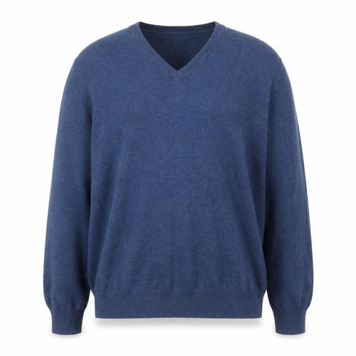 Marks and Spencer Men's Blue V-Neck Cotton Jumper XL