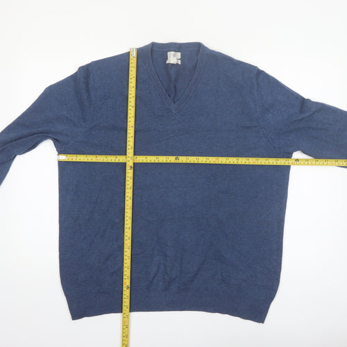 Marks and Spencer Men's Blue V-Neck Cotton Jumper XL