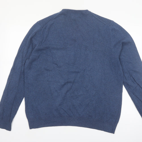 Marks and Spencer Men's Blue V-Neck Cotton Jumper XL