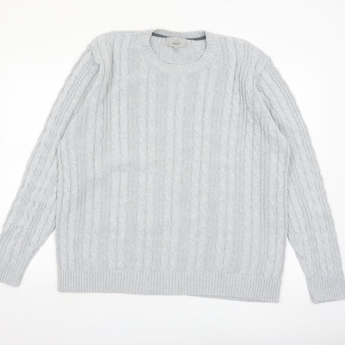 Marks and Spencer Men’s Grey XL Cable-Knit Cotton Crew Neck Jumper