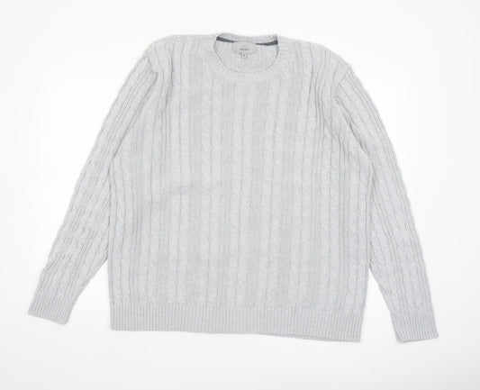 Marks and Spencer Men’s Grey XL Cable-Knit Cotton Crew Neck Jumper