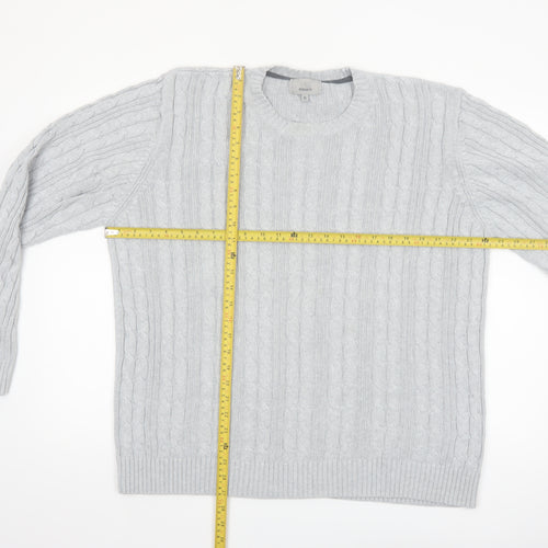 Marks and Spencer Men’s Grey XL Cable-Knit Cotton Crew Neck Jumper