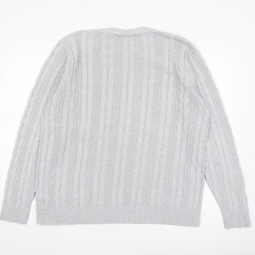 Marks and Spencer Men’s Grey XL Cable-Knit Cotton Crew Neck Jumper