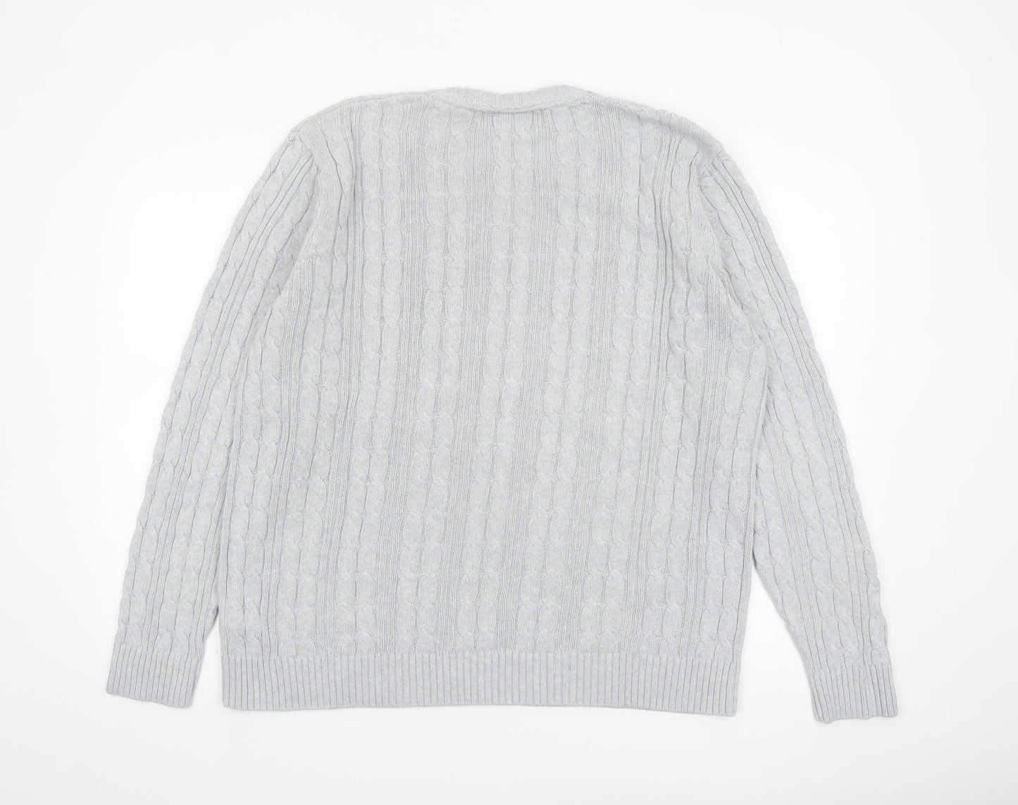 Marks and Spencer Men’s Grey XL Cable-Knit Cotton Crew Neck Jumper
