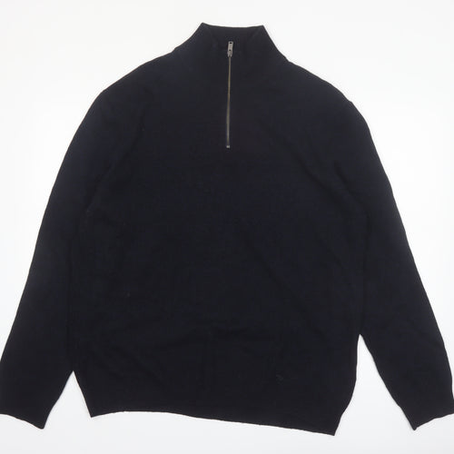 Marks and Spencer Men's Black XL Lambswool 1/2 Zip Jumper