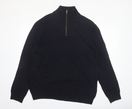 Marks and Spencer Men's Black XL Lambswool 1/2 Zip Jumper