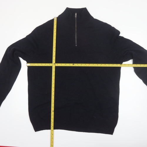 Marks and Spencer Men's Black XL Lambswool 1/2 Zip Jumper