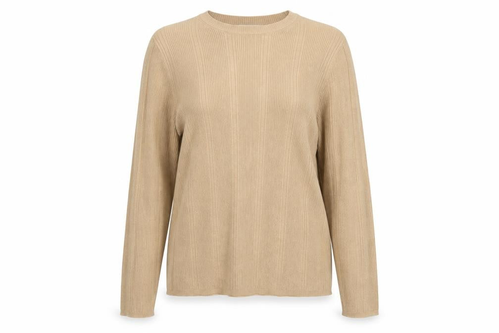 Marks and Spencer Womens Beige Size 16 Ribbed Knit Crew Neck Jumper