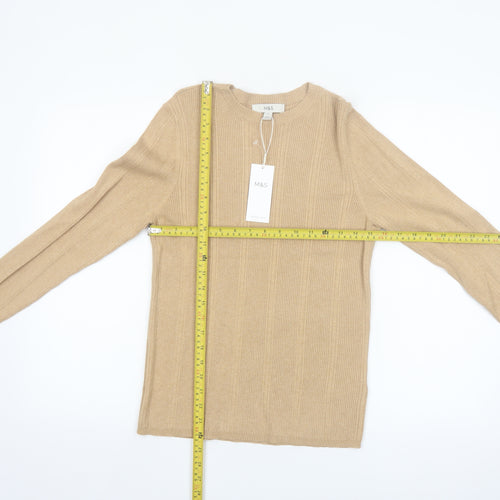 Marks and Spencer Womens Beige Size 16 Ribbed Knit Crew Neck Jumper