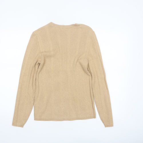 Marks and Spencer Womens Beige Size 16 Ribbed Knit Crew Neck Jumper