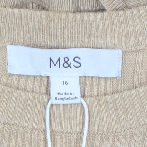 Marks and Spencer Womens Beige Size 16 Ribbed Knit Crew Neck Jumper