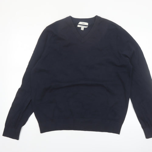 Marks and Spencer Men's Blue XL V-Neck Pure Cotton Jumper