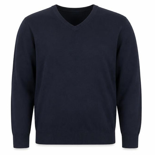 Marks and Spencer Men's Blue XL V-Neck Pure Cotton Jumper