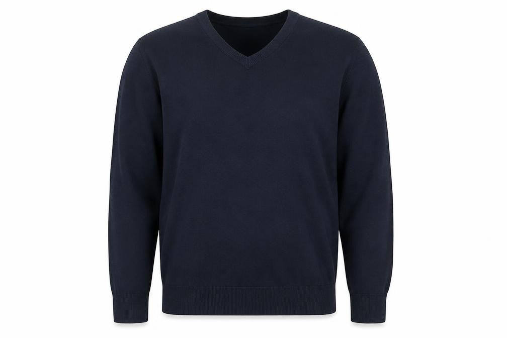 Marks and Spencer Men's Blue XL V-Neck Pure Cotton Jumper