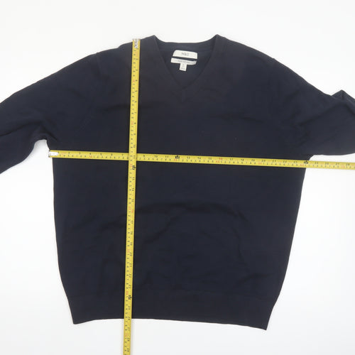 Marks and Spencer Men's Blue XL V-Neck Pure Cotton Jumper