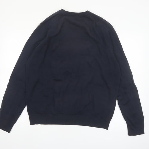 Marks and Spencer Men's Blue XL V-Neck Pure Cotton Jumper