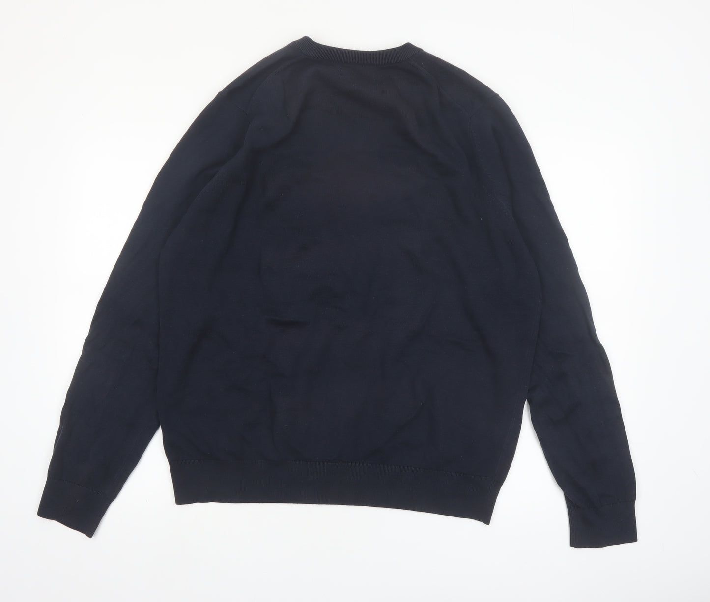 Marks and Spencer Men's Blue XL V-Neck Pure Cotton Jumper