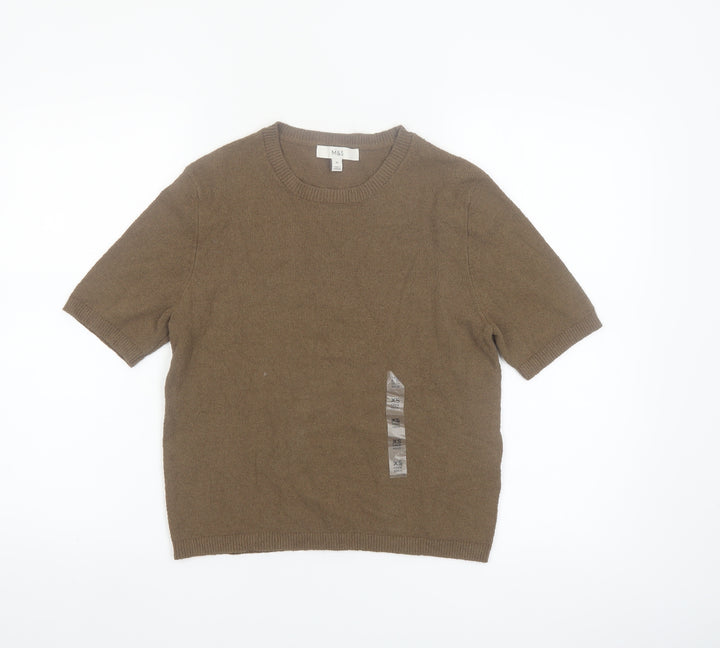 Marks and Spencer Women's Brown XS Cotton Knit Short Sleeve Jumper