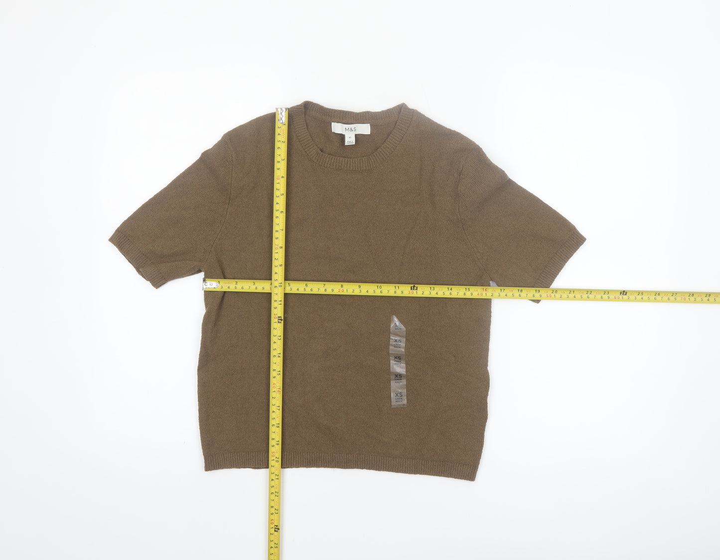 Marks and Spencer Women's Brown XS Cotton Knit Short Sleeve Jumper