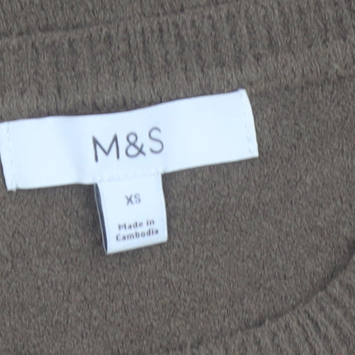 Marks and Spencer Women's Brown XS Cotton Knit Short Sleeve Jumper