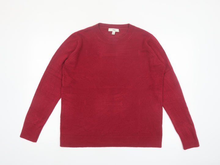Marks and Spencer Women's Red Crew Neck Acrylic Jumper Size 12