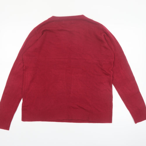 Marks and Spencer Women's Red Crew Neck Acrylic Jumper Size 12