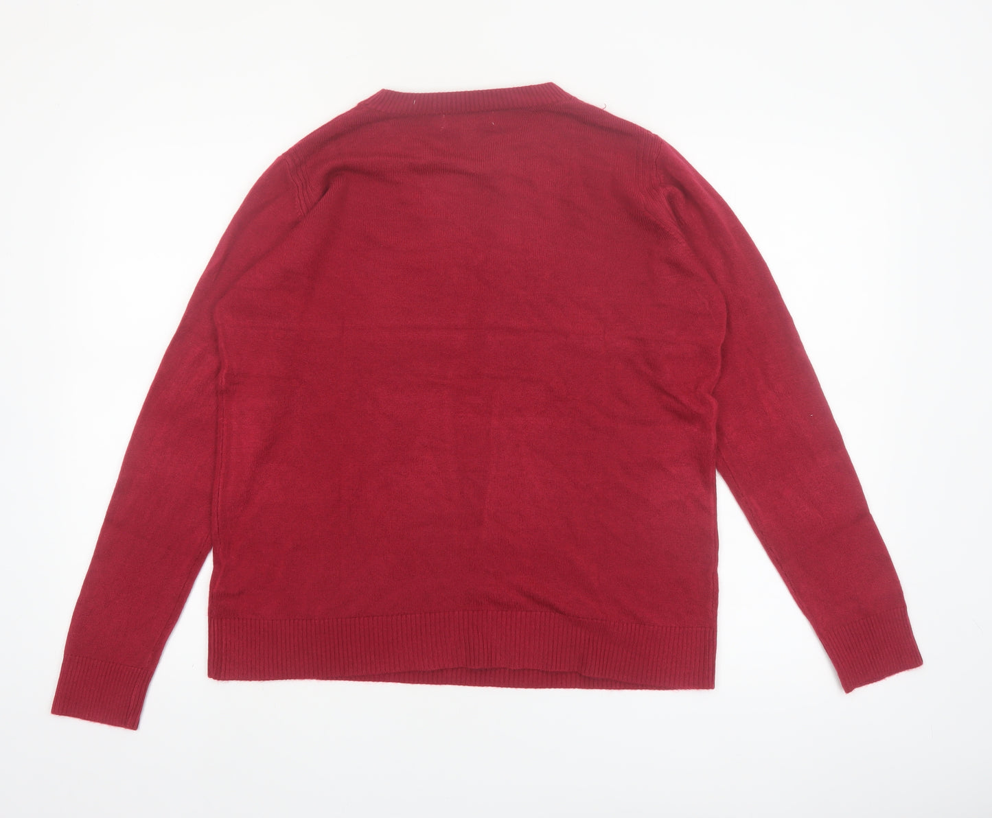 Marks and Spencer Women's Red Crew Neck Acrylic Jumper Size 12