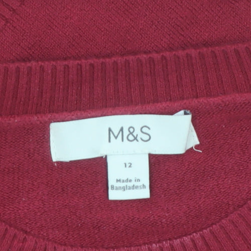 Marks and Spencer Women's Red Crew Neck Acrylic Jumper Size 12