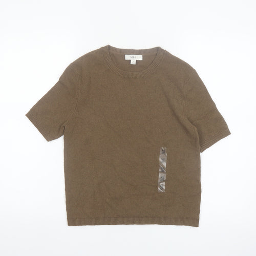 Marks and Spencer Women Brown XS Cotton Blend Crew Neck Short Sleeve Jumper