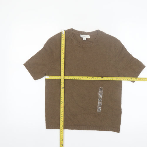 Marks and Spencer Women Brown XS Cotton Blend Crew Neck Short Sleeve Jumper