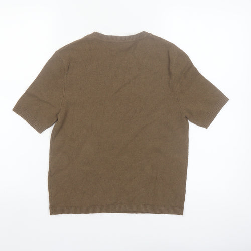 Marks and Spencer Women Brown XS Cotton Blend Crew Neck Short Sleeve Jumper