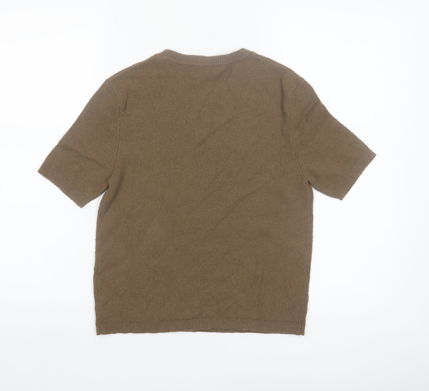 Marks and Spencer Women Brown XS Cotton Blend Crew Neck Short Sleeve Jumper