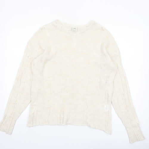 Urban Outfitters Women Ivory Open-Knit Crew Neck Jumper Size S