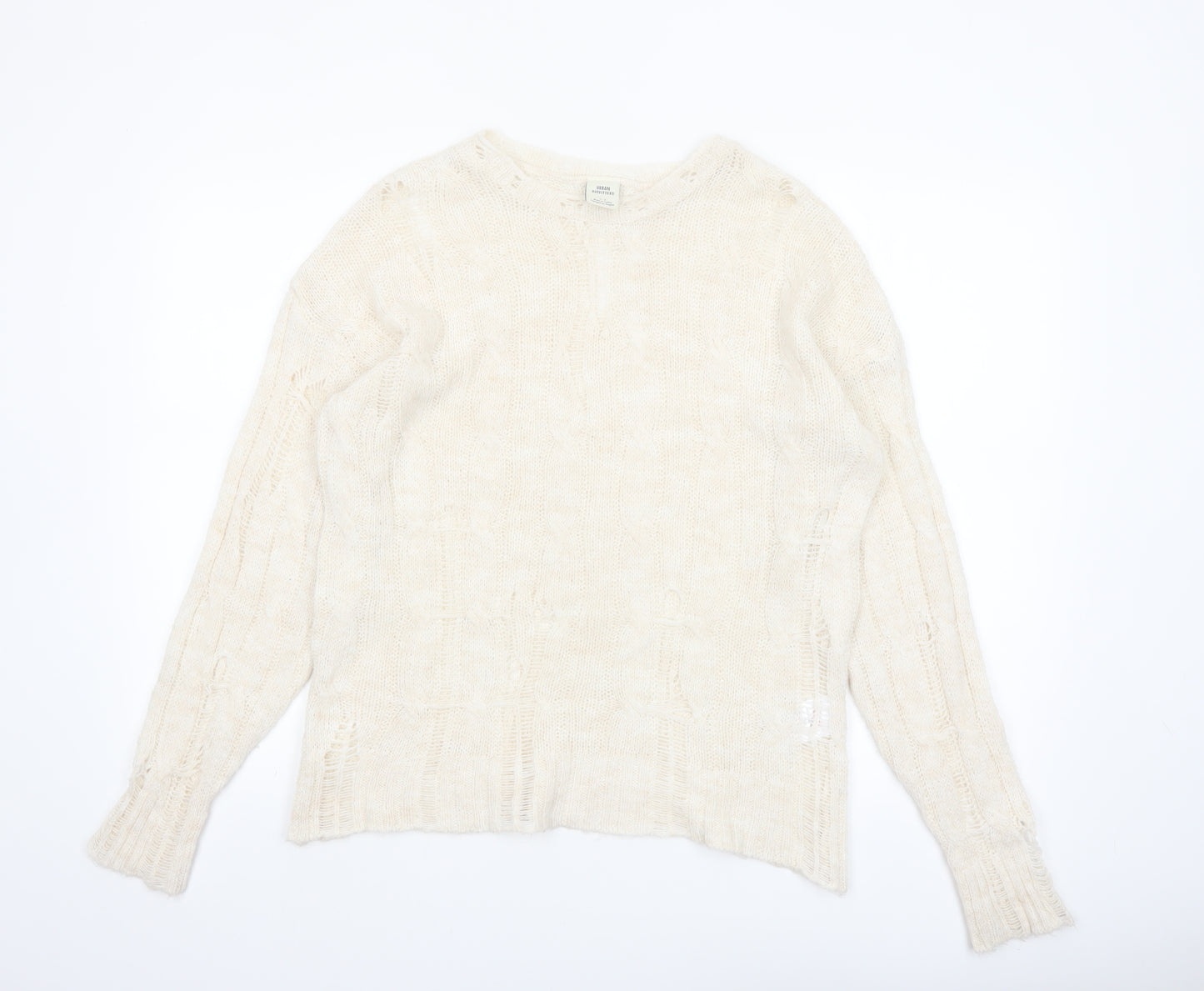 Urban Outfitters Women Ivory Open-Knit Crew Neck Jumper Size S