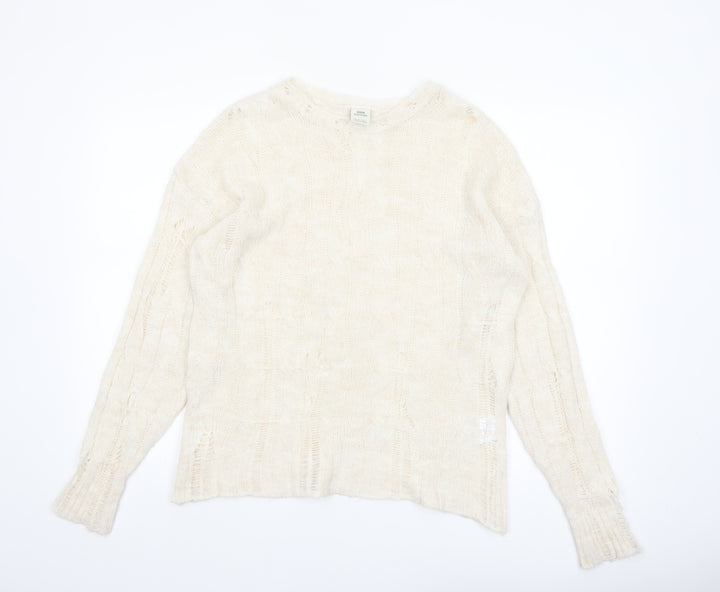 Urban Outfitters Women Ivory Open-Knit Crew Neck Jumper Size S