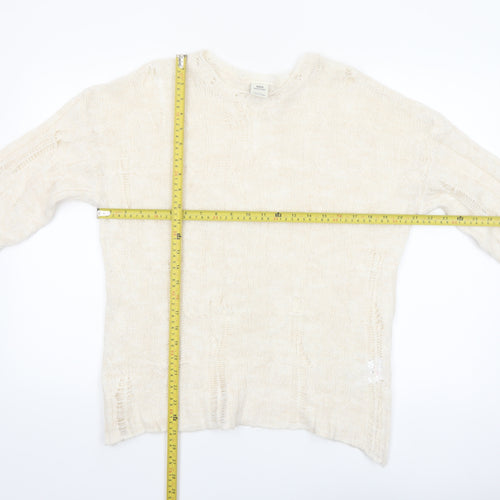 Urban Outfitters Women Ivory Open-Knit Crew Neck Jumper Size S
