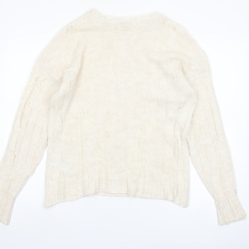 Urban Outfitters Women Ivory Open-Knit Crew Neck Jumper Size S